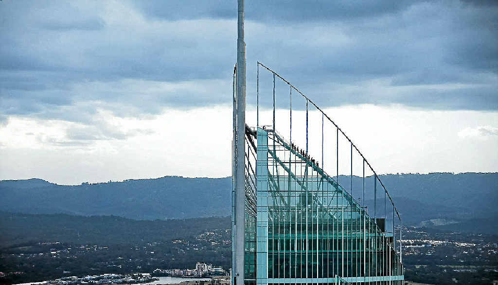 SKYPOINT: Climbers head up and up on the Q1 SkyPoint Climb, 270m above Surfers Paradise. SKYPOINT: Climbers head up and up on the Q1 SkyPoint Climb, 270m above Surfers Paradise.